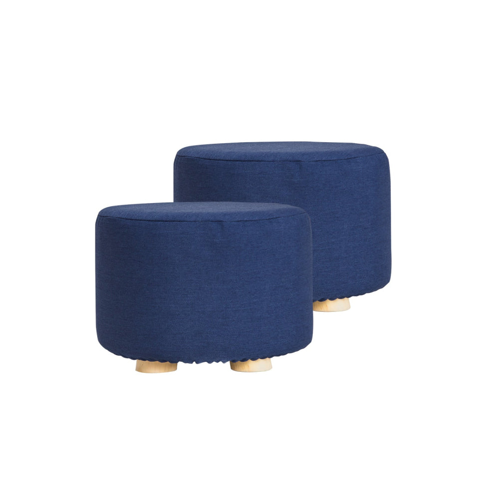 La Bella 2 Set Dark Blue Fabric Ottoman Round Wooden Leg Foot Stool Fast shipping On sale