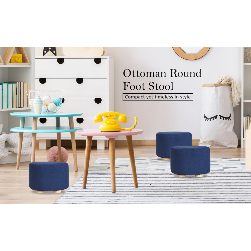 La Bella 2 Set Dark Blue Fabric Ottoman Round Wooden Leg Foot Stool Fast shipping On sale