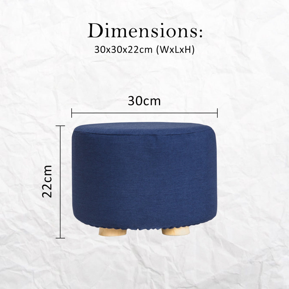 La Bella 2 Set Dark Blue Fabric Ottoman Round Wooden Leg Foot Stool Fast shipping On sale