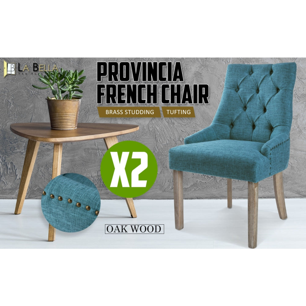 La Bella 2 Set Dark Blue French Provincial Dining Chair Amour Oak Leg Fast shipping On sale