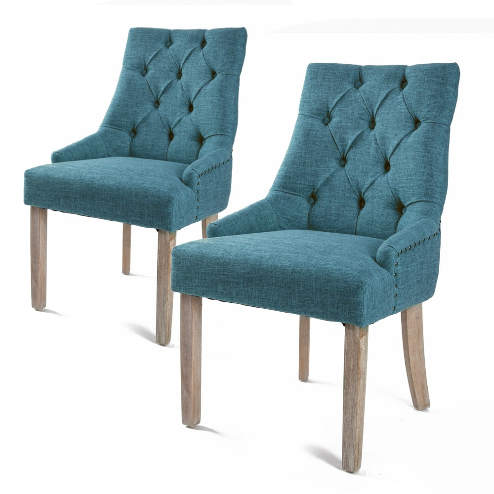 La Bella 2 Set Dark Blue French Provincial Dining Chair Amour Oak Leg Fast shipping On sale