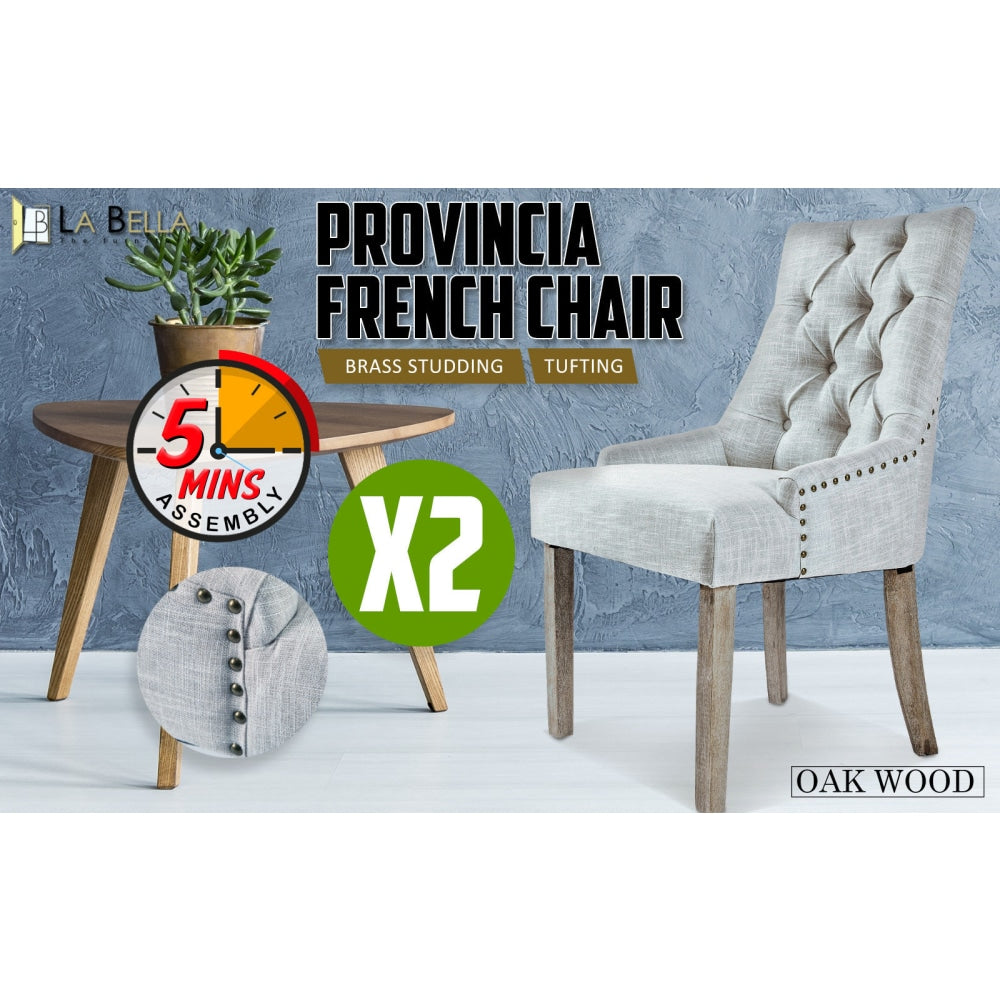 La Bella 2 Set Grey French Provincial Dining Chair Amour Oak Leg Fast shipping On sale