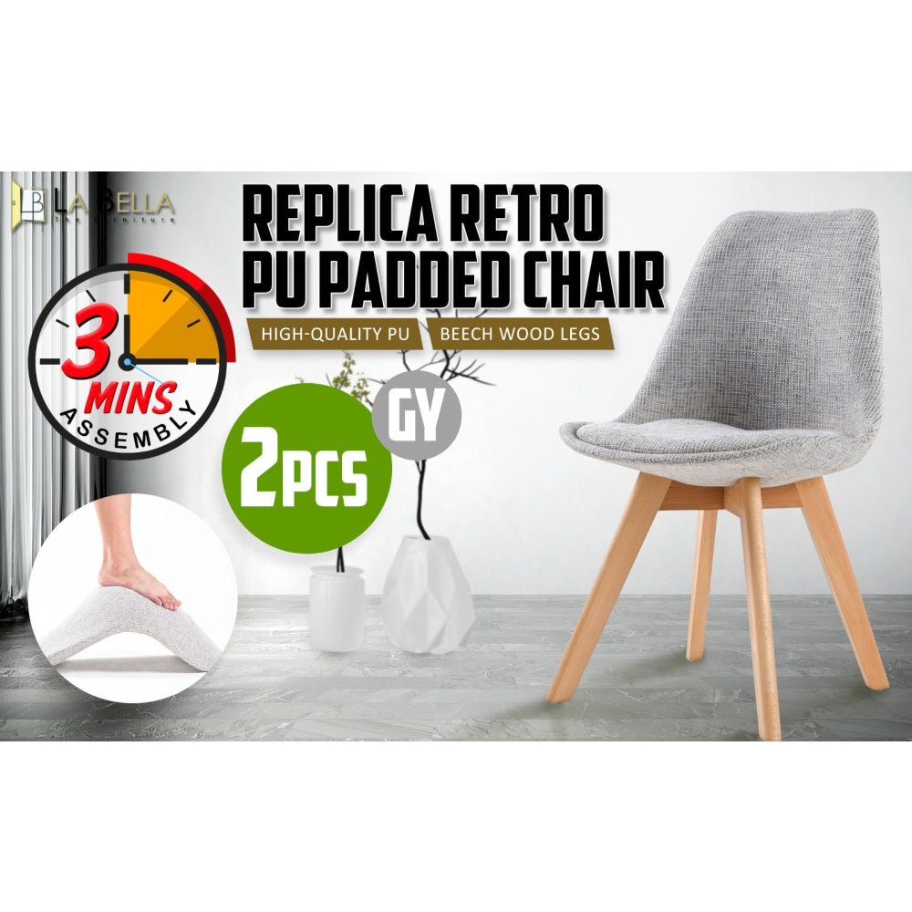 La Bella 2 Set Grey Retro Dining Cafe Chair Padded Seat Fast shipping On sale