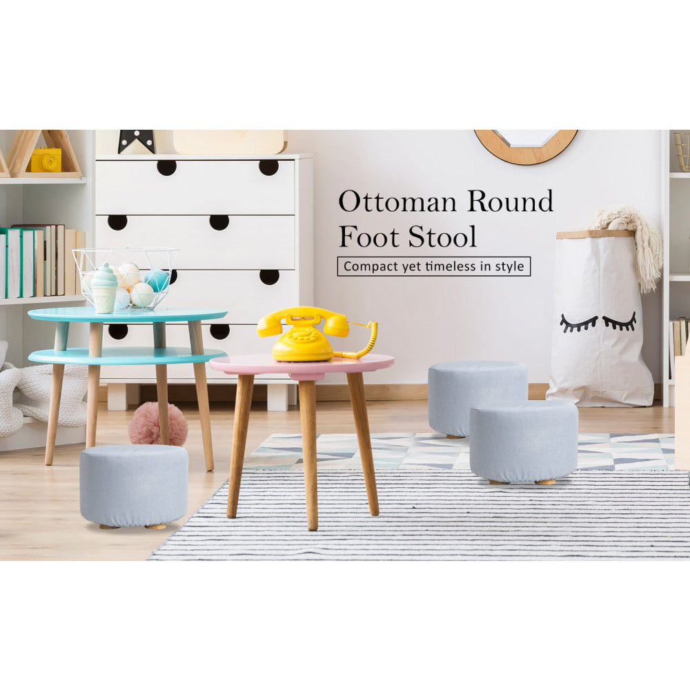 La Bella 2 Set Light Blue Fabric Ottoman Round Wooden Leg Foot Stool Fast shipping On sale