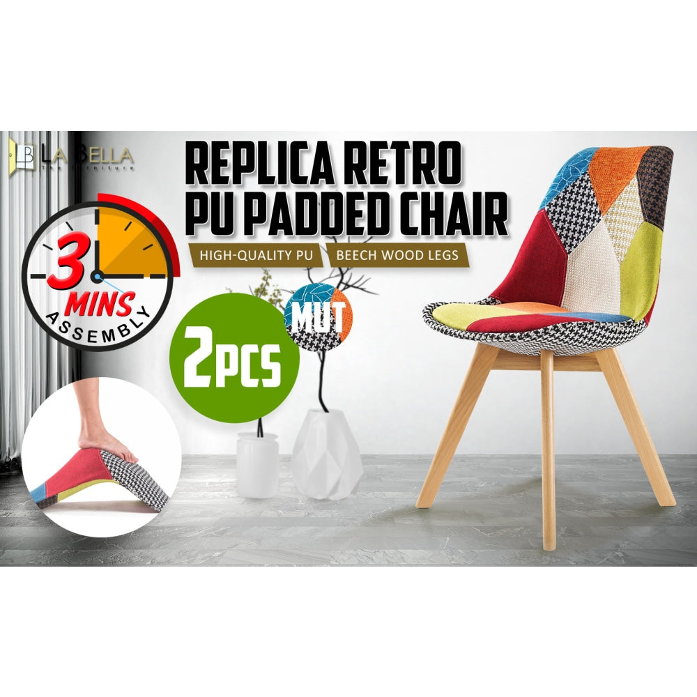 La Bella 2 Set Multi Colour Retro Dining Cafe Chair Padded Seat Fast shipping On sale