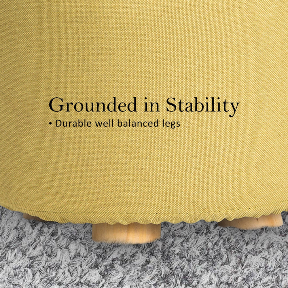 La Bella 2 Set Mustard Yellow Fabric Ottoman Round Wooden Leg Foot Stool Fast shipping On sale