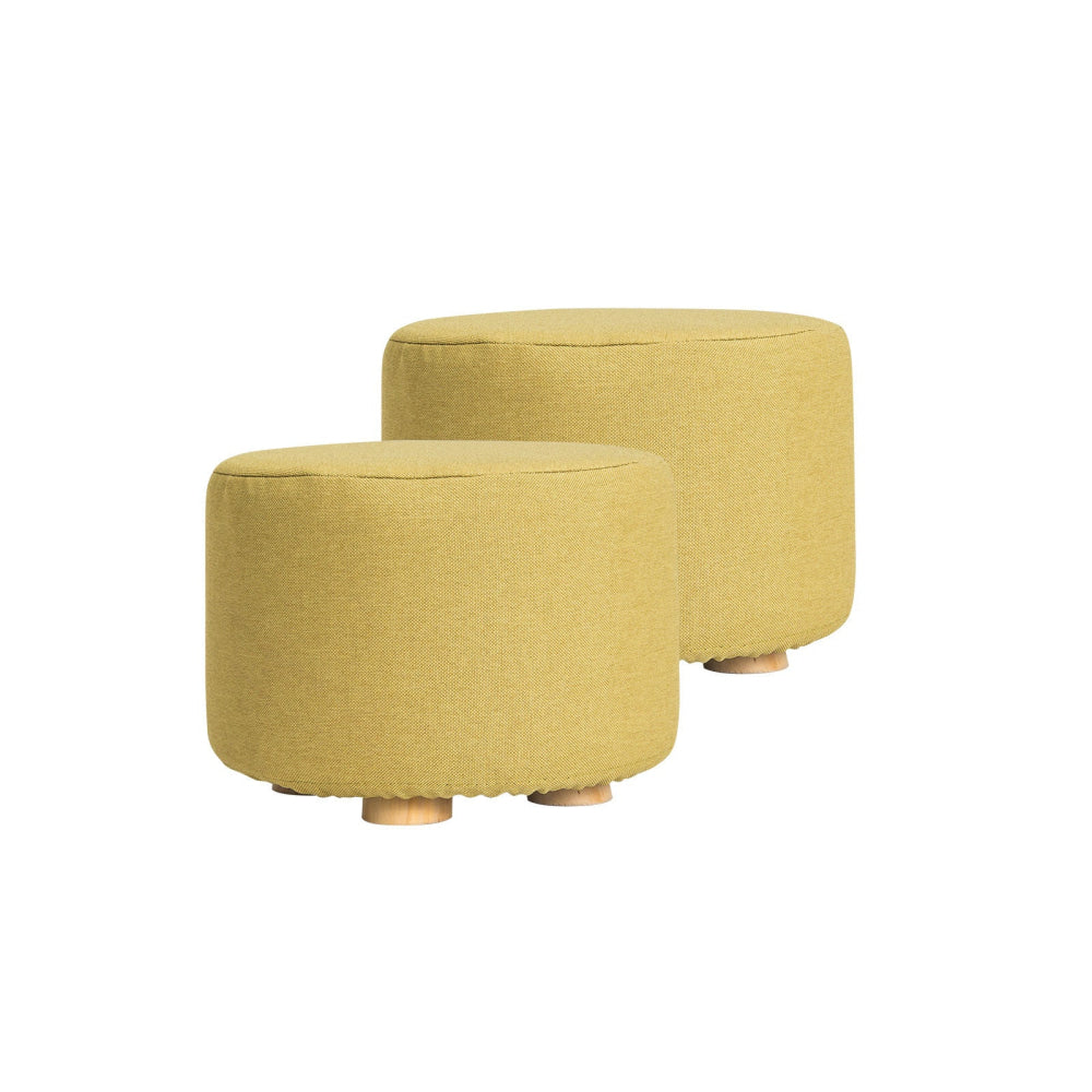 La Bella 2 Set Mustard Yellow Fabric Ottoman Round Wooden Leg Foot Stool Fast shipping On sale