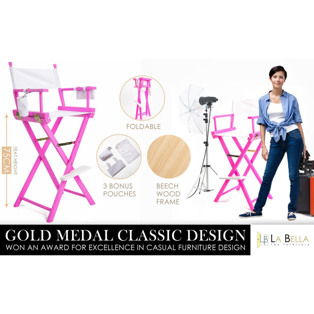 La Bella 2 Set Pink Folding Tall Chair DARK HUMOR Movie Director 75cm Bar Stool Fast shipping On sale