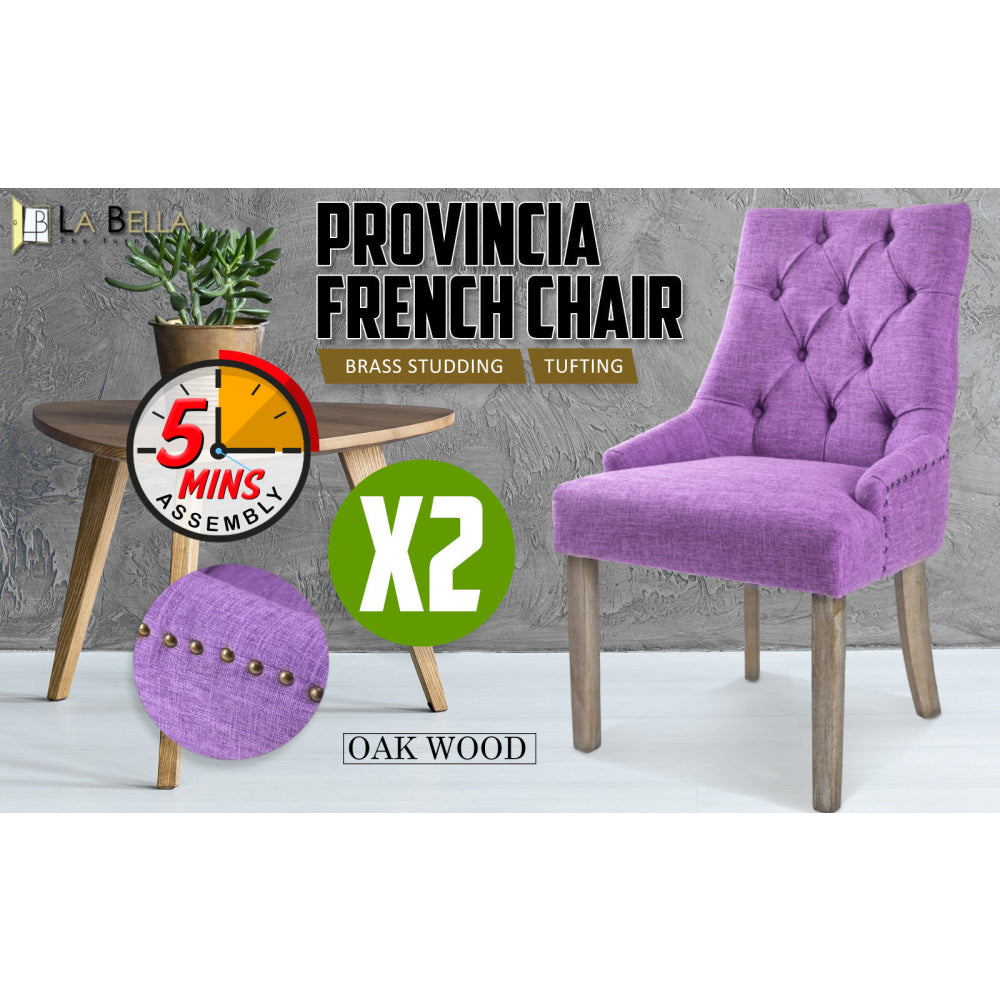 La Bella 2 Set Violet French Provincial Dining Chair Amour Oak Leg Fast shipping On sale