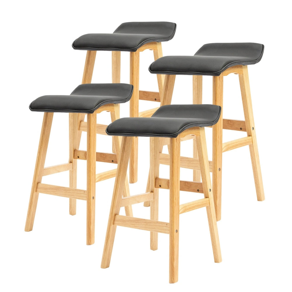 La Bella 4 Set 65cm Black Wooden Bar Stool DARA Leather Fast shipping On sale