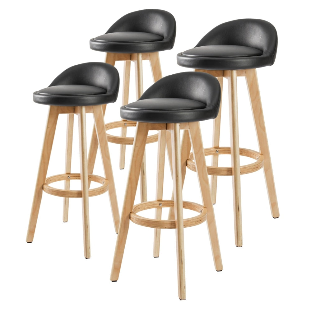 La Bella 4 Set 72cm Black Wooden Bar Stool Leila Leather Fast shipping On sale