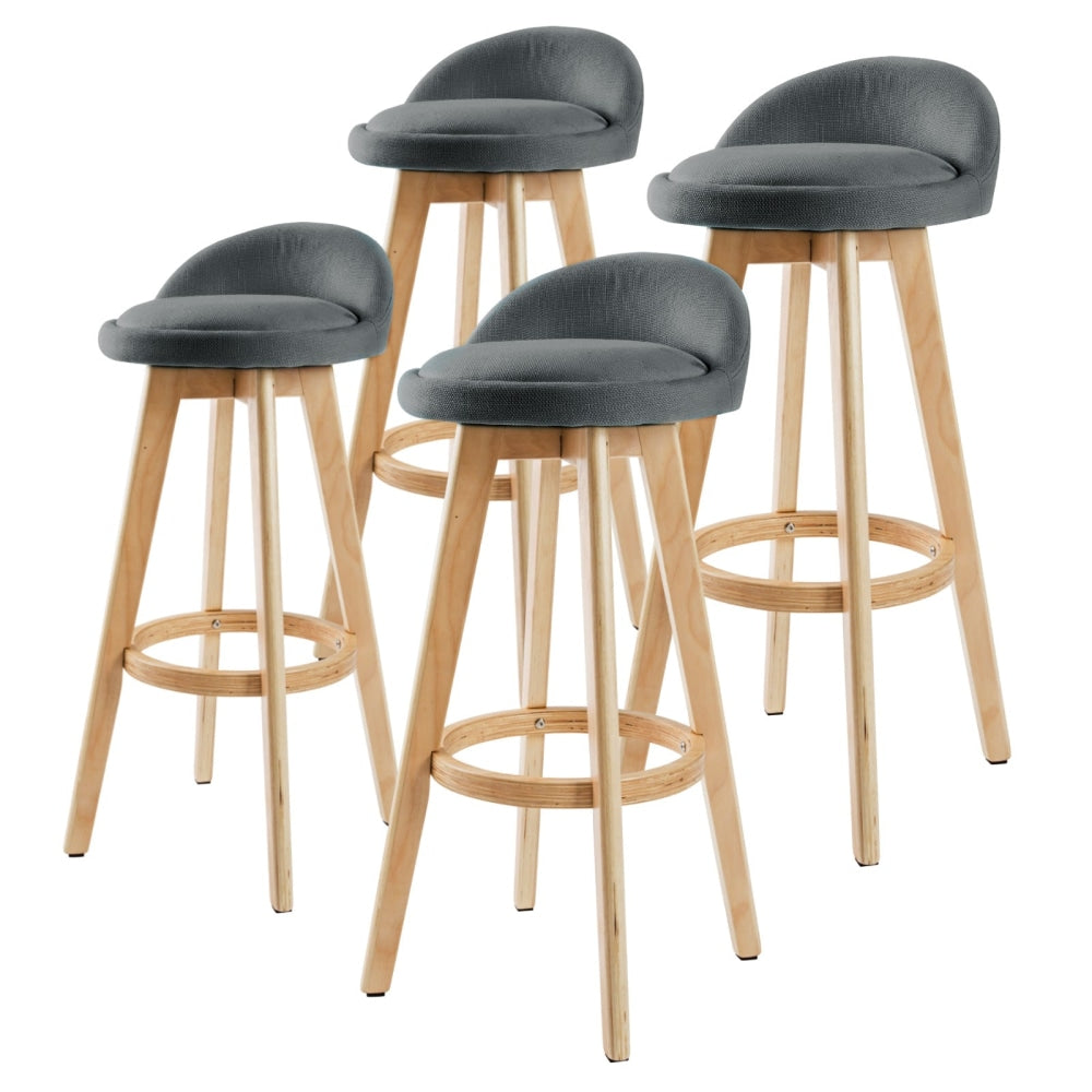 La Bella 4 Set 72cm Grey Wooden Bar Stool Leila Fabric Fast shipping On sale