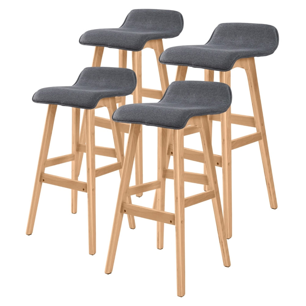 La Bella 4 Set 74cm Grey Wooden Bar Stool Sophia Fabric Fast shipping On sale