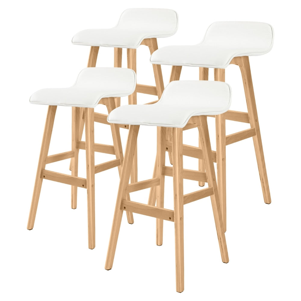 La Bella 4 Set 74cm White Wooden Bar Stool Sophia Leather Fast shipping On sale