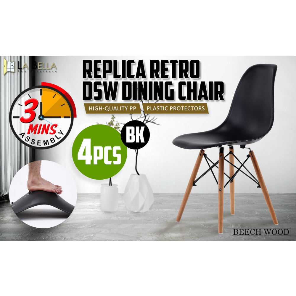 La Bella 4 Set Black Retro Dining Cafe Chair DSW PP Fast shipping On sale