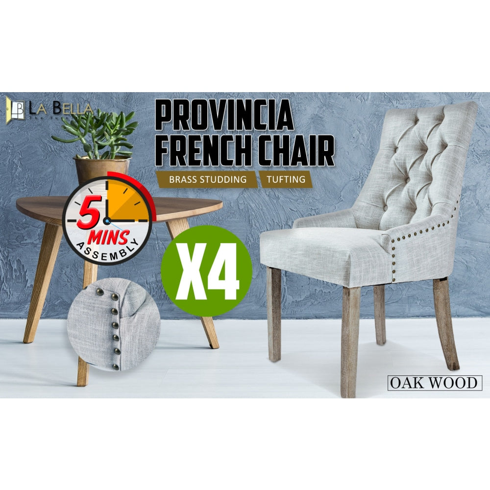 La Bella 4 Set Grey French Provincial Dining Chair Amour Oak Leg Fast shipping On sale