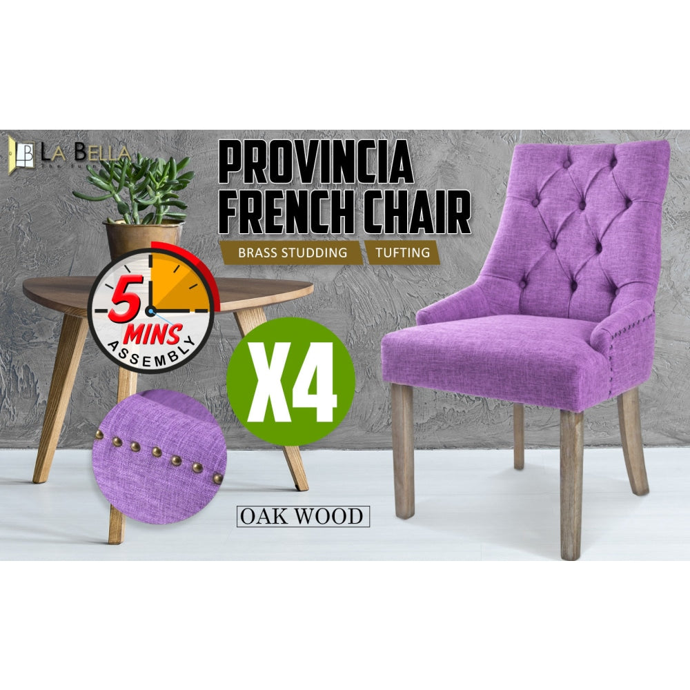 La Bella 4 Set Violet French Provincial Dining Chair Amour Oak Leg Fast shipping On sale