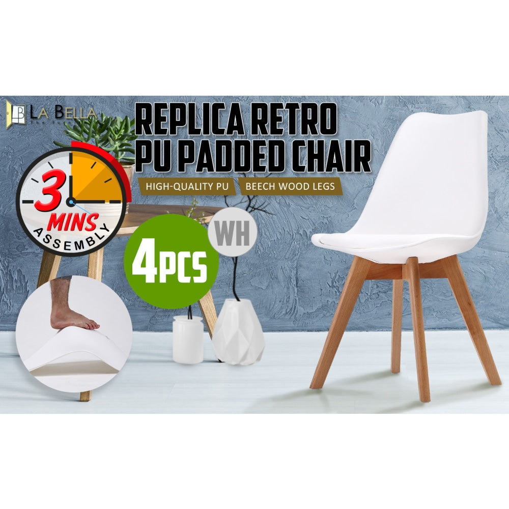 La Bella 4 Set White Retro Dining Cafe Chair Padded Seat Fast shipping On sale