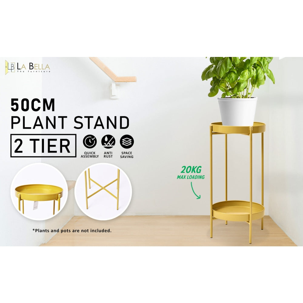 La Bella 50cm Gold Plant Stand Planter Shelf Rack 2 Tier Steel Outdoor Decor Fast shipping On sale