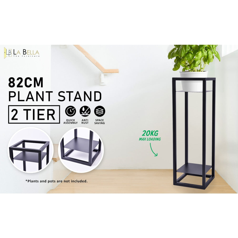 La Bella 82cm Black Plant Stand Planter Shelf Rack 2 Tier Steel Outdoor Decor Fast shipping On sale