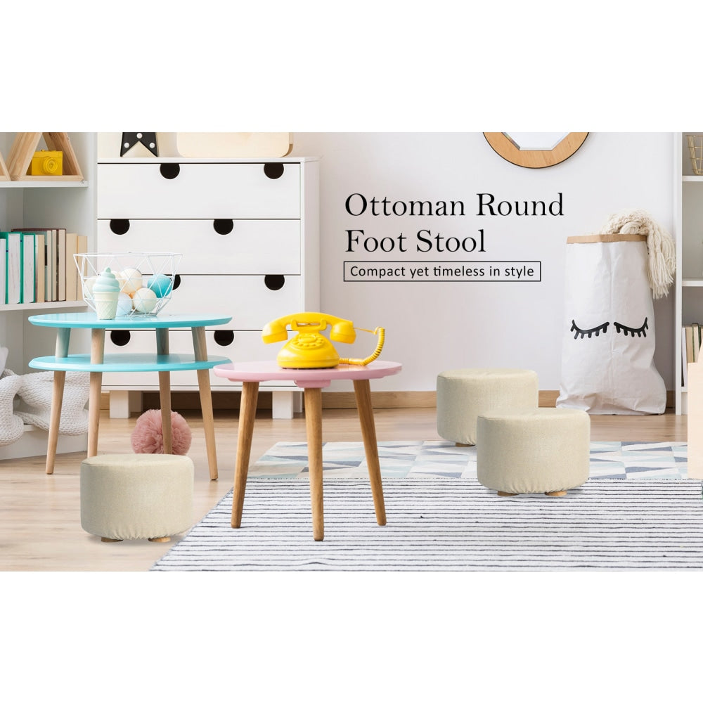 La Bella Beige Fabric Ottoman Round Wooden Leg Foot Stool Fast shipping On sale