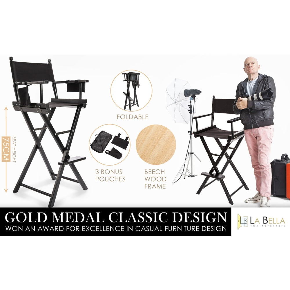 La Bella Black Folding Tall Chair DARK HUMOR Movie Director 75cm Bar Stool Fast shipping On sale