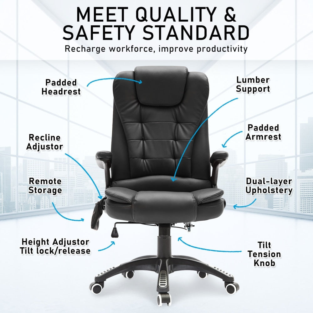 La Bella Black Massage 8 Point Vibration Heated Ergonomic Executive Office Chair Fast shipping On sale