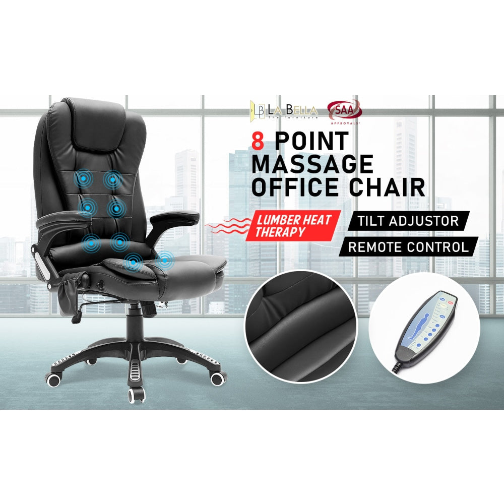 La Bella Black Massage 8 Point Vibration Heated Ergonomic Executive Office Chair Fast shipping On sale