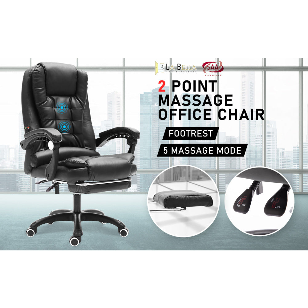 La Bella Black Massage Footrest Ergonomic Executive Office Chair Fast shipping On sale