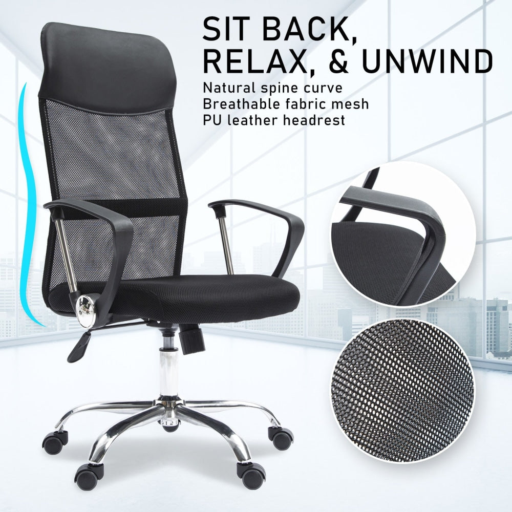 La Bella Black Office Chair Breeze Mesh High Back Tilt In-Built Lumbar Fast shipping On sale