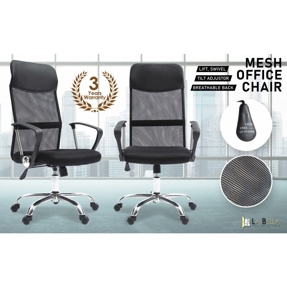 La Bella Black Office Chair Breeze Mesh High Back Tilt In-Built Lumbar Fast shipping On sale