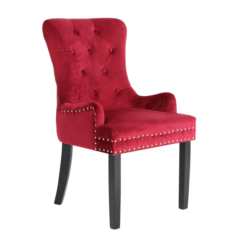 La Bella Bordeaux Red French Provincial Dining Chair Ring Studded Lisse Velvet Rubberwood Fast shipping On sale