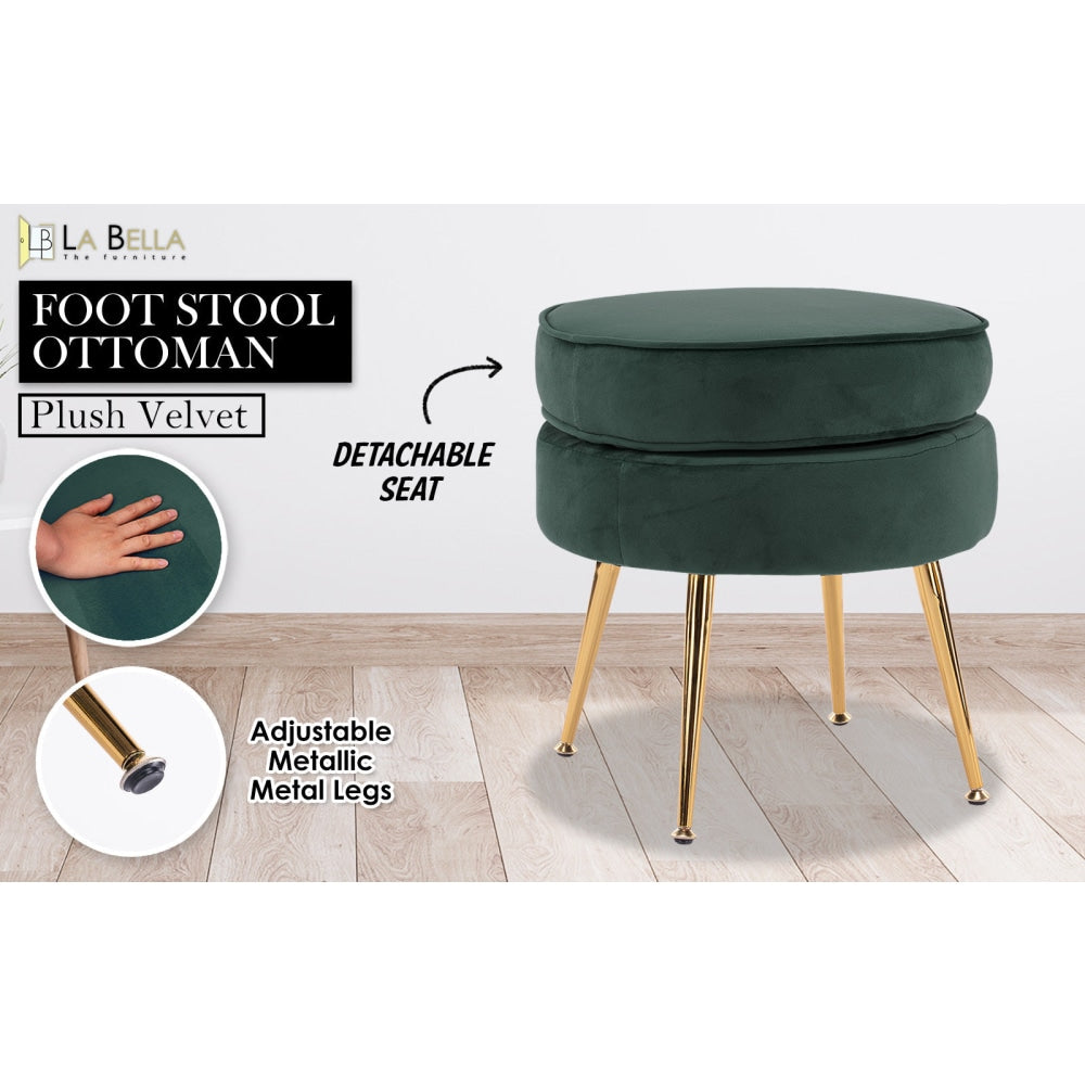 La Bella Green Round Ottoman Foot Stool Velvet Fabric Metal Leg Fast shipping On sale