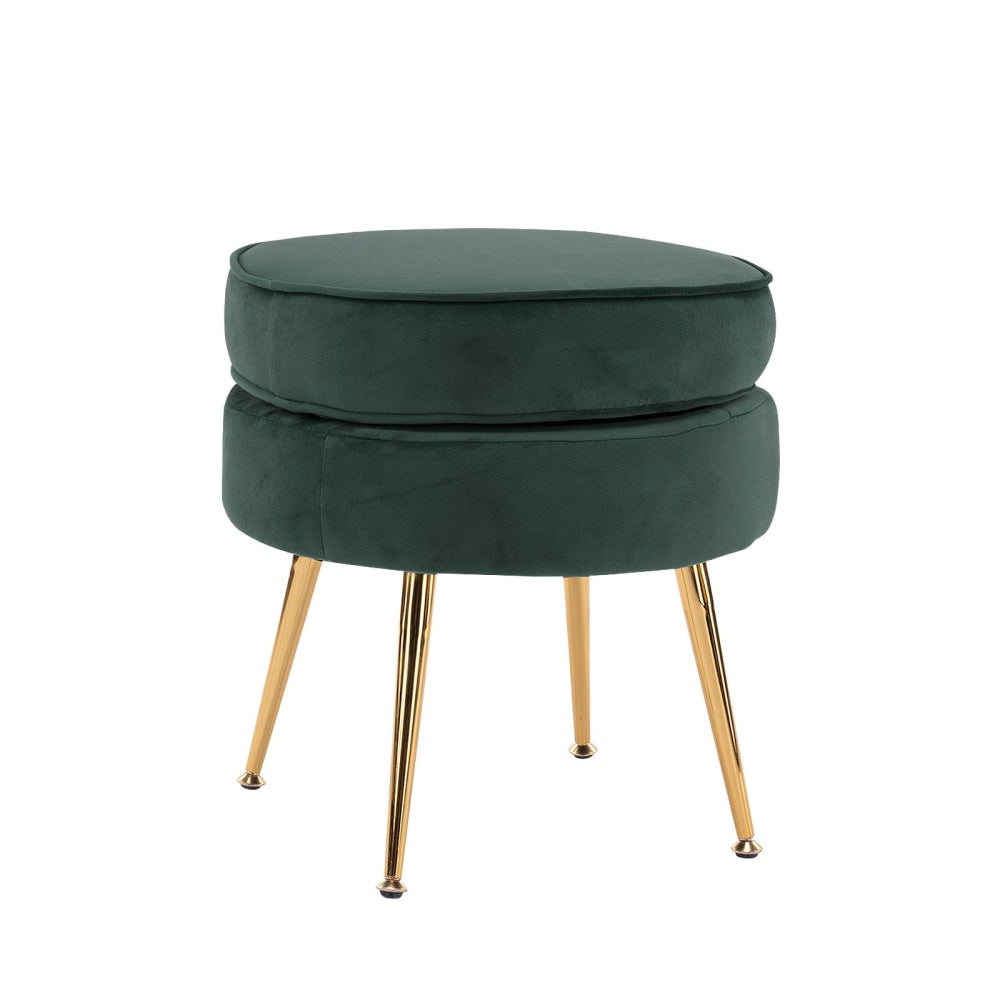 La Bella Green Round Ottoman Foot Stool Velvet Fabric Metal Leg Fast shipping On sale