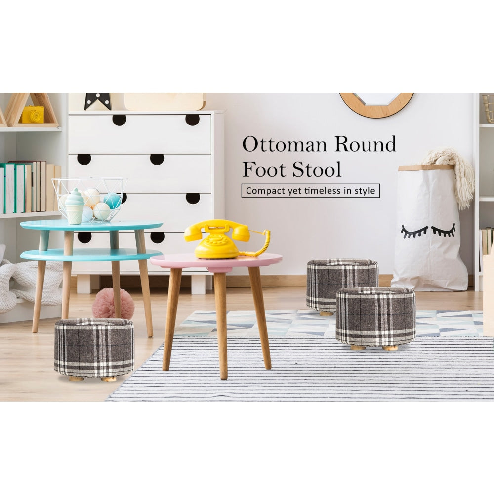 La Bella Lattice Fabric Ottoman Round Wooden Leg Foot Stool Fast shipping On sale