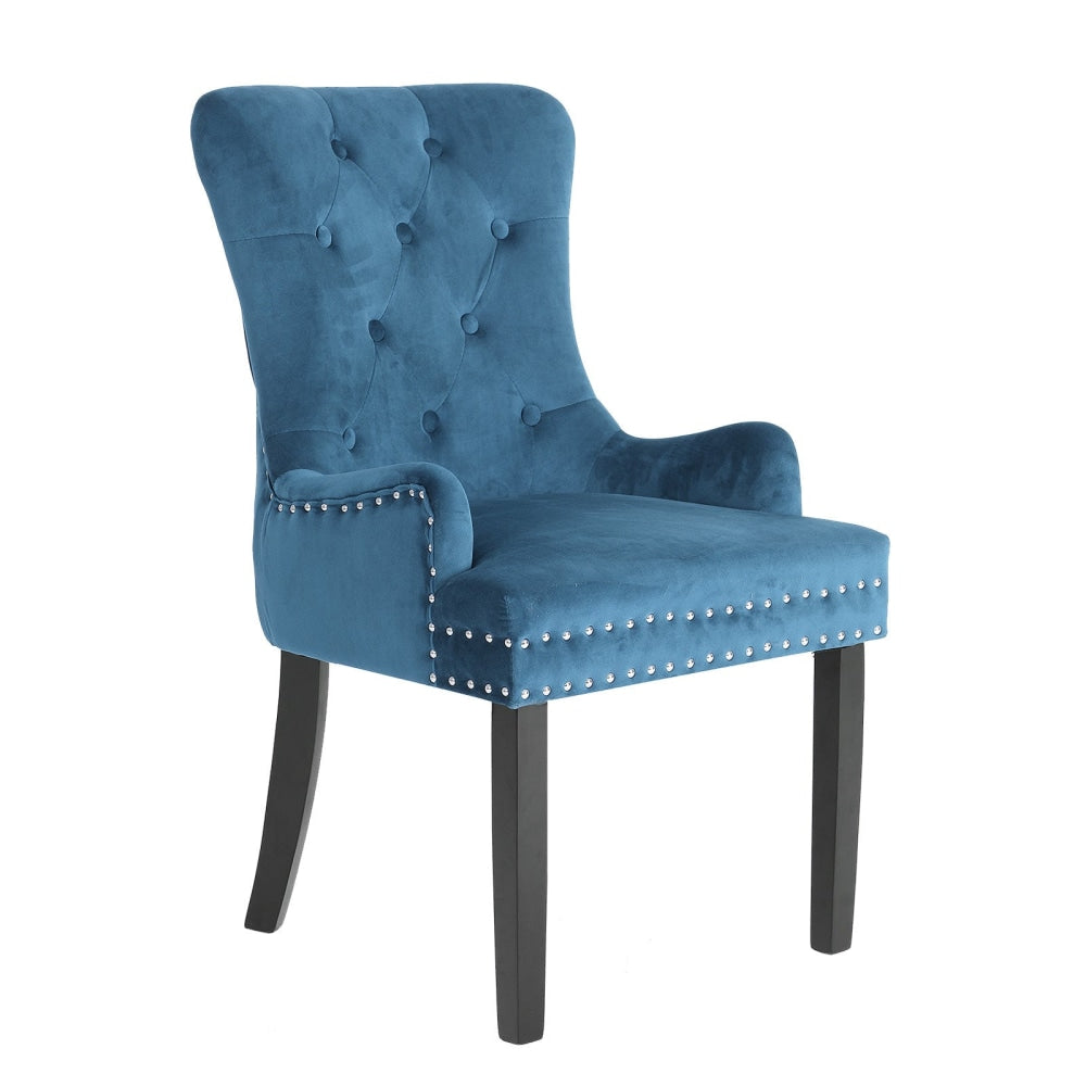 La Bella Navy Blue French Provincial Dining Chair Ring Studded Lisse Velvet Rubberwood Fast shipping On sale