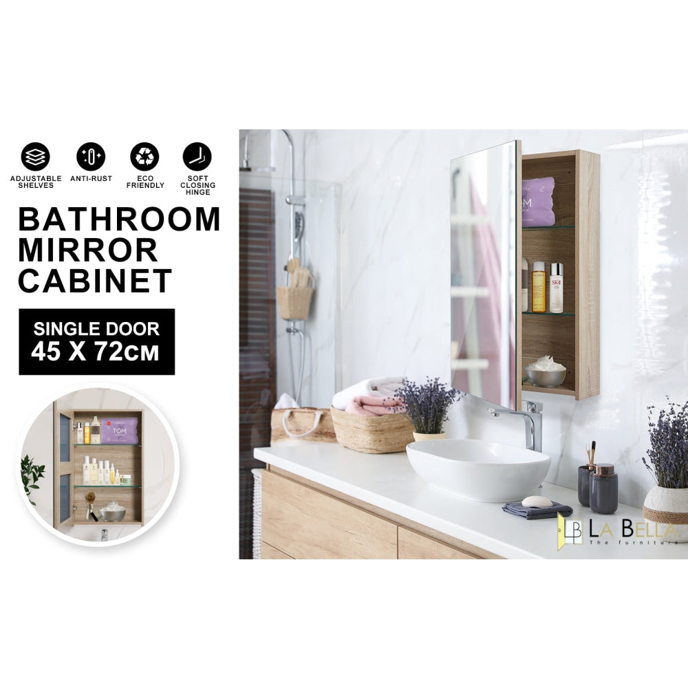 La Bella Oak Bathroom Mirror Cabinet Wall Single Door Shaving Storage 45 x 72 cm Fast shipping On sale
