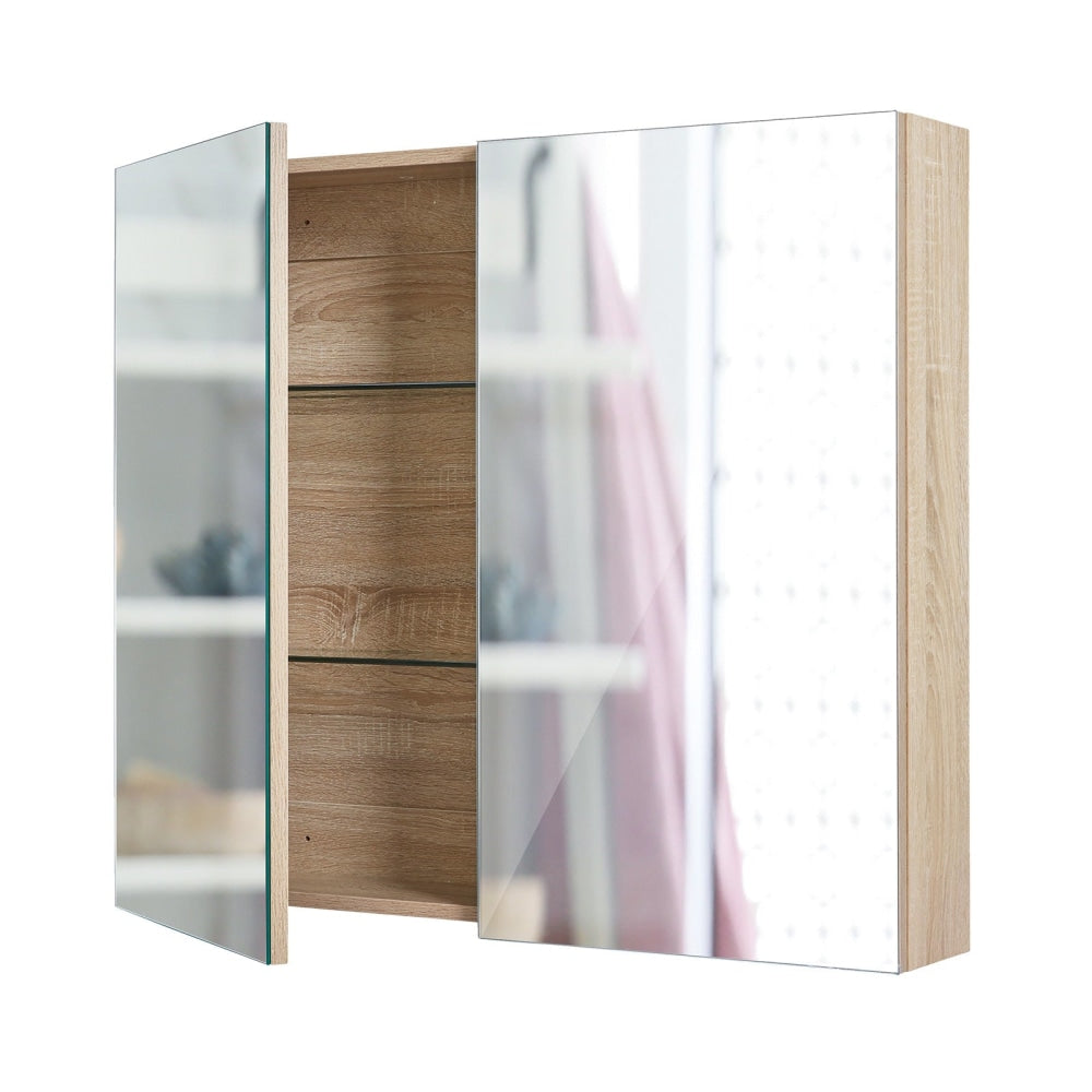 La Bella Oak Bathroom Mirror Cabinet Wall Twin Door Shaving Storage 75 x 72 cm Fast shipping On sale