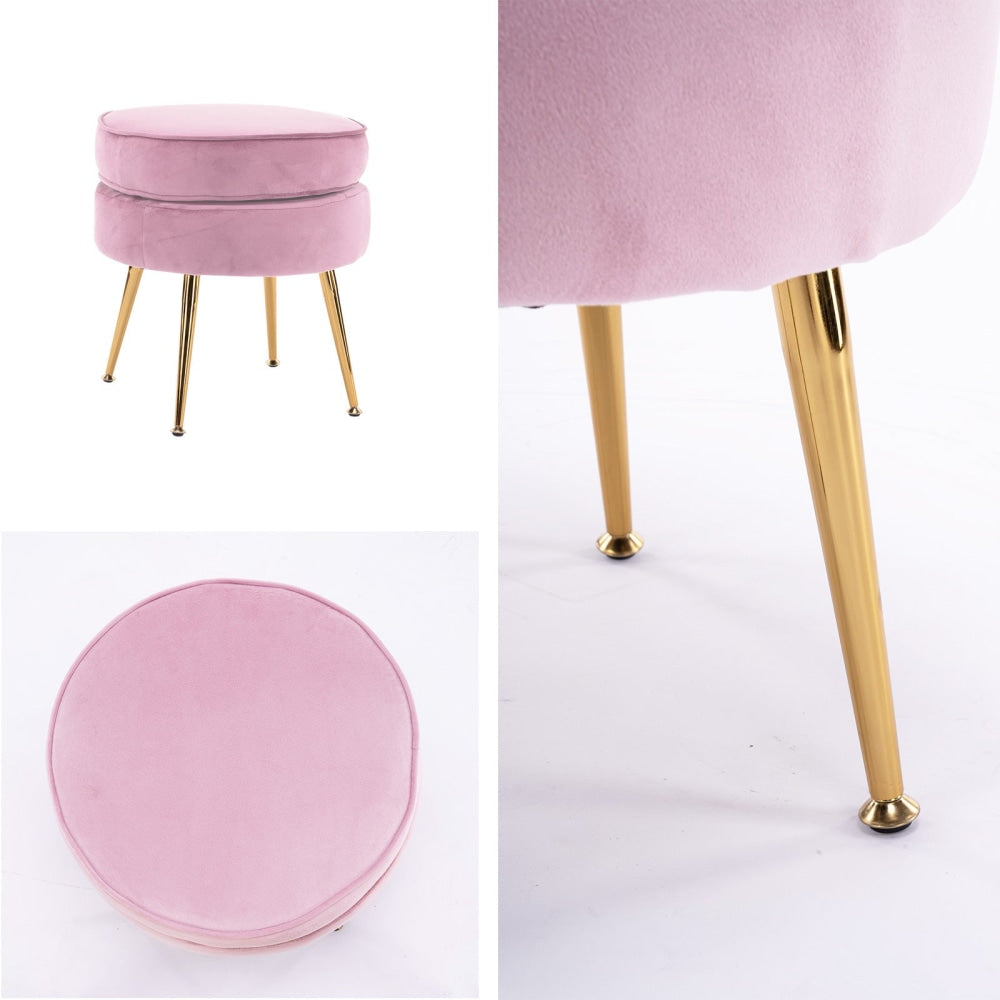 La Bella Pink Round Ottoman Foot Stool Velvet Fabric Metal Leg Fast shipping On sale