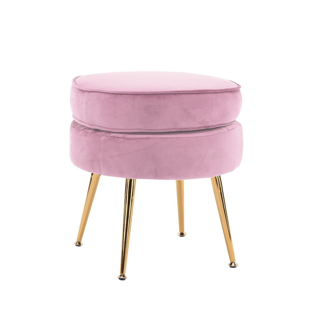 La Bella Pink Round Ottoman Foot Stool Velvet Fabric Metal Leg Fast shipping On sale