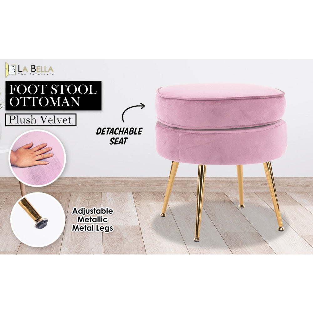 La Bella Pink Round Ottoman Foot Stool Velvet Fabric Metal Leg Fast shipping On sale