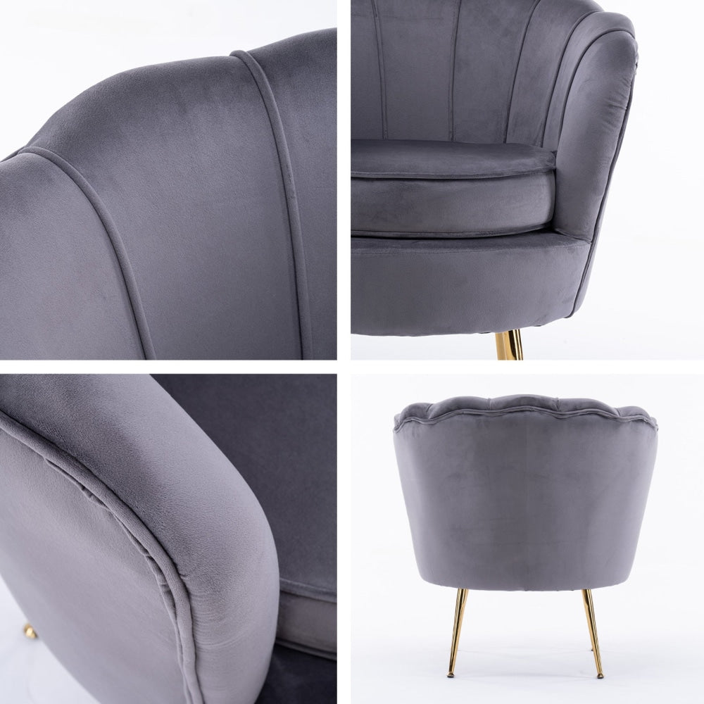 La Bella Shell Scallop Grey Armchair Lounge Chair Accent Velvet Fast shipping On sale
