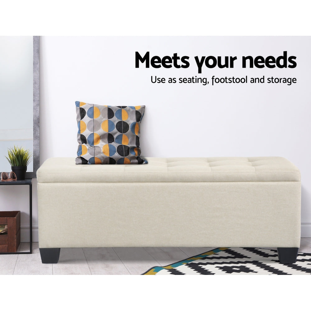 Large Fabric Storage Ottoman - Beige Fast shipping On sale