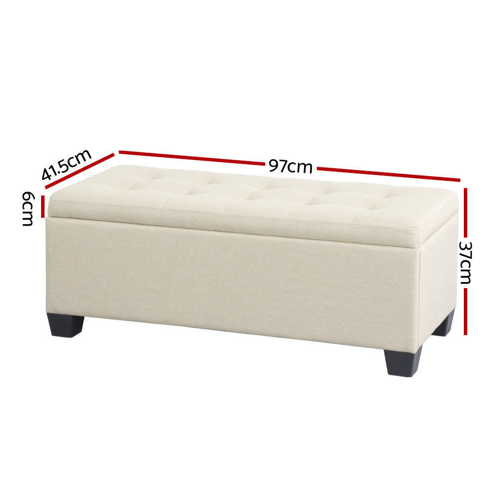 Large Fabric Storage Ottoman - Beige Fast shipping On sale