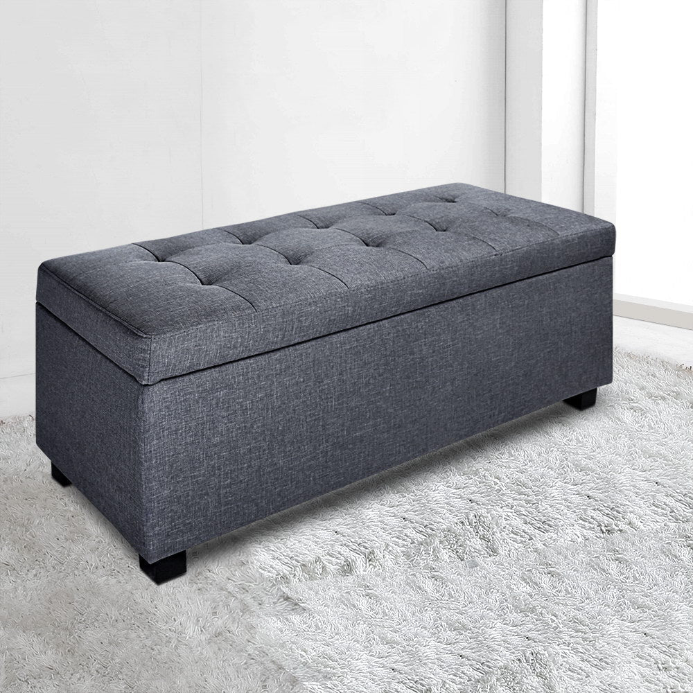 Large Fabric Storage Ottoman - Grey Fast shipping On sale