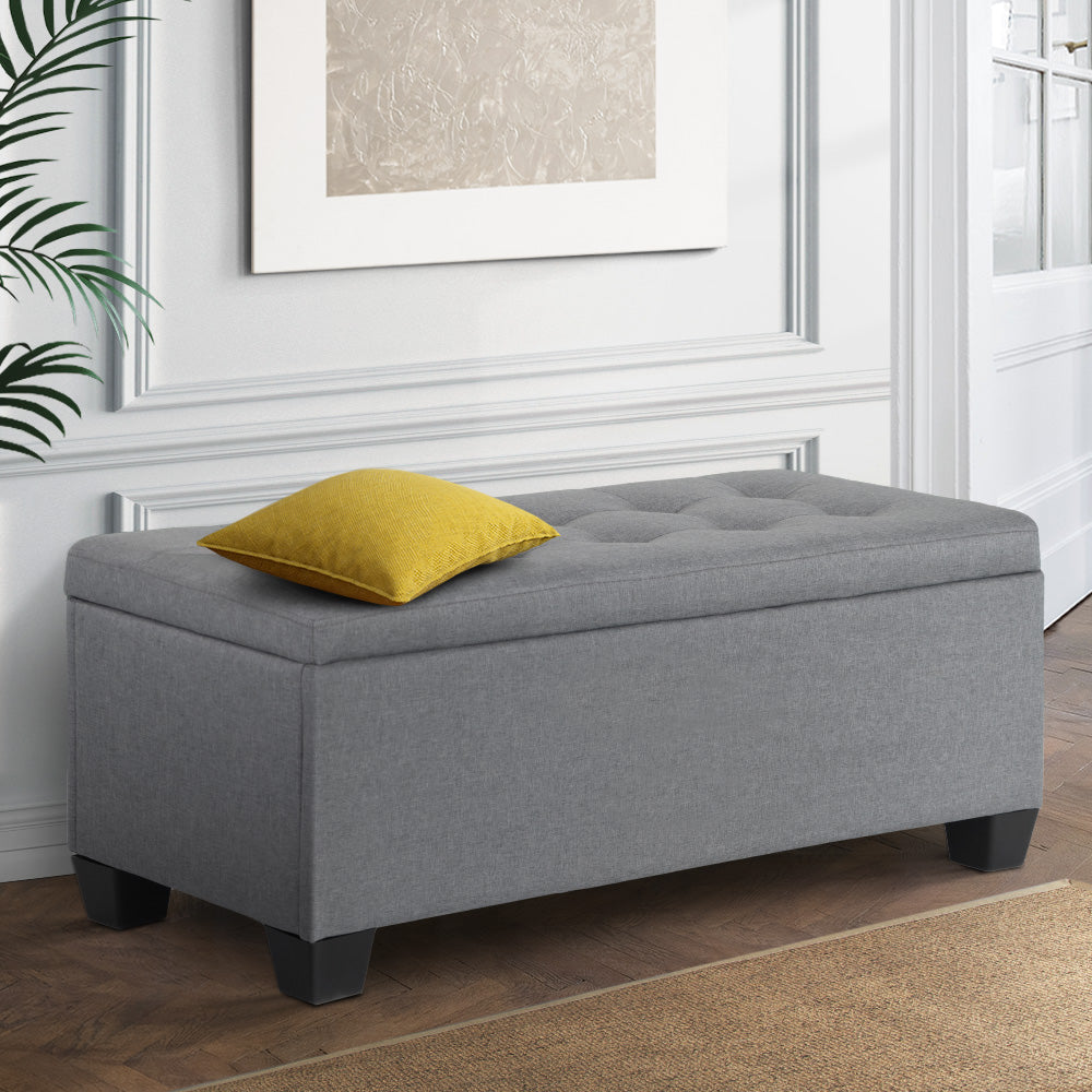 Large Fabric Storage Ottoman - Grey Fast shipping On sale