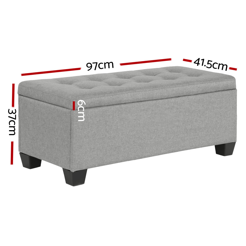 Large Fabric Storage Ottoman - Light Grey Fast shipping On sale