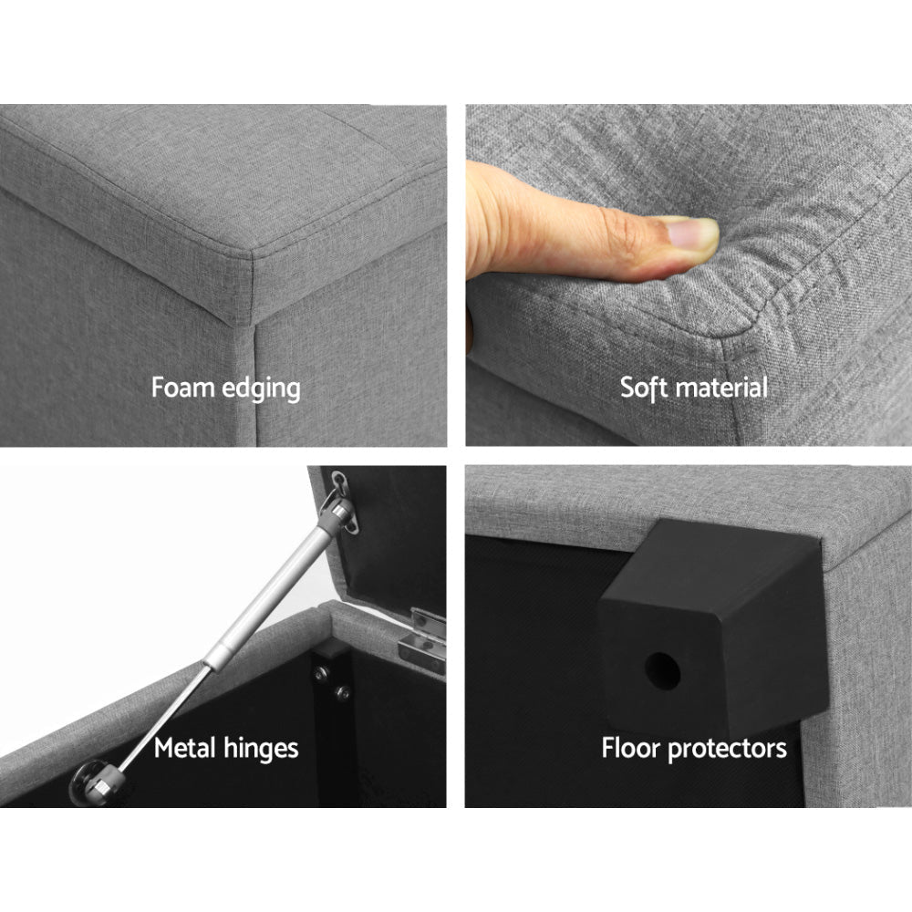 Large Fabric Storage Ottoman - Light Grey Fast shipping On sale