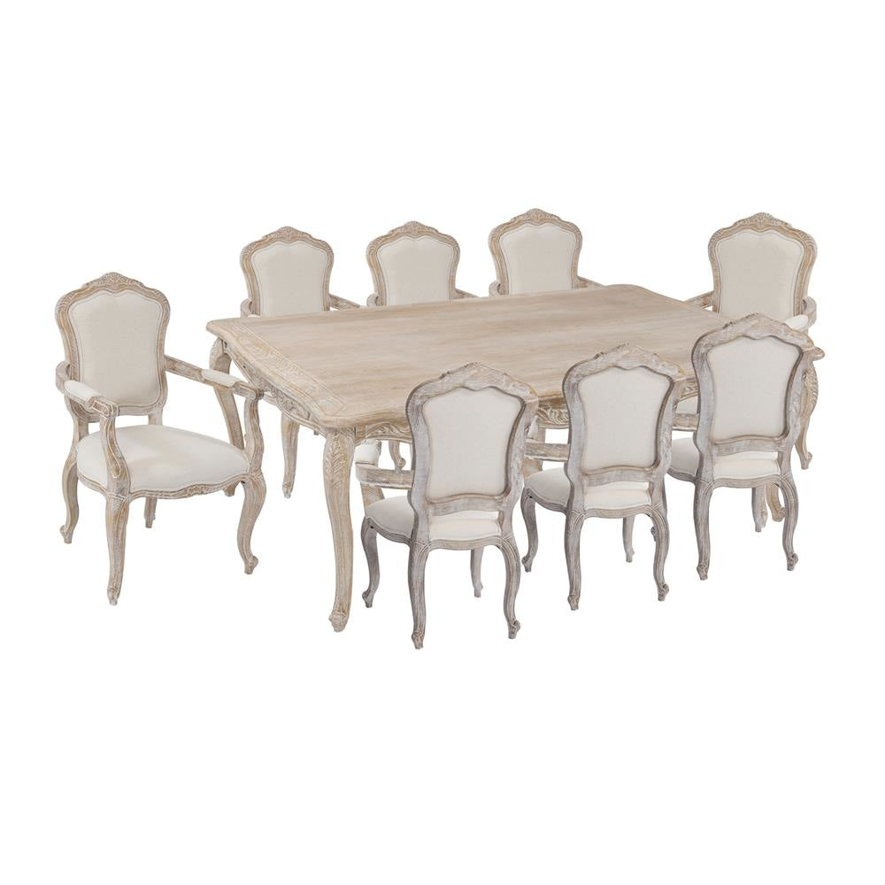 Large Sizes Oak Wood White Washed Finish Arm Chair 9pcs Dining Set Fast shipping On sale