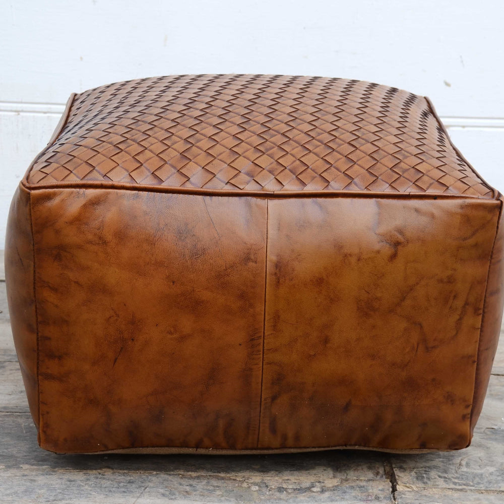 Latticed Vintage Rustic Leather Square Foot Stool Ottoman Fast shipping On sale